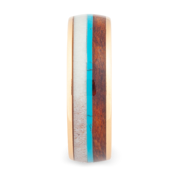 Deer Antler Koa Wood Turquoise Inlay Ring