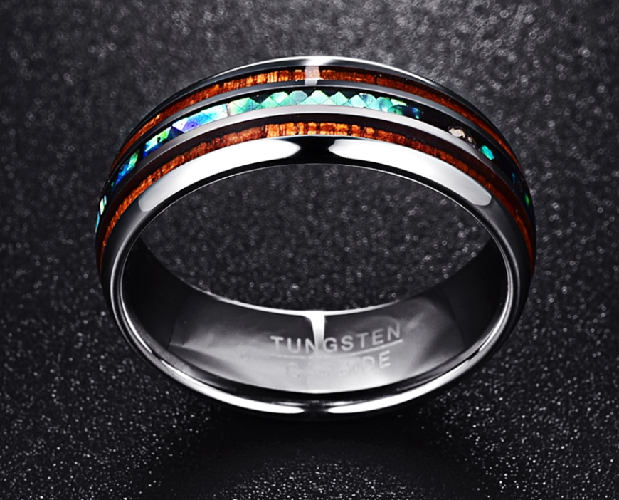 Acacia Wood Abalone Shell Tungsten Steel Ring