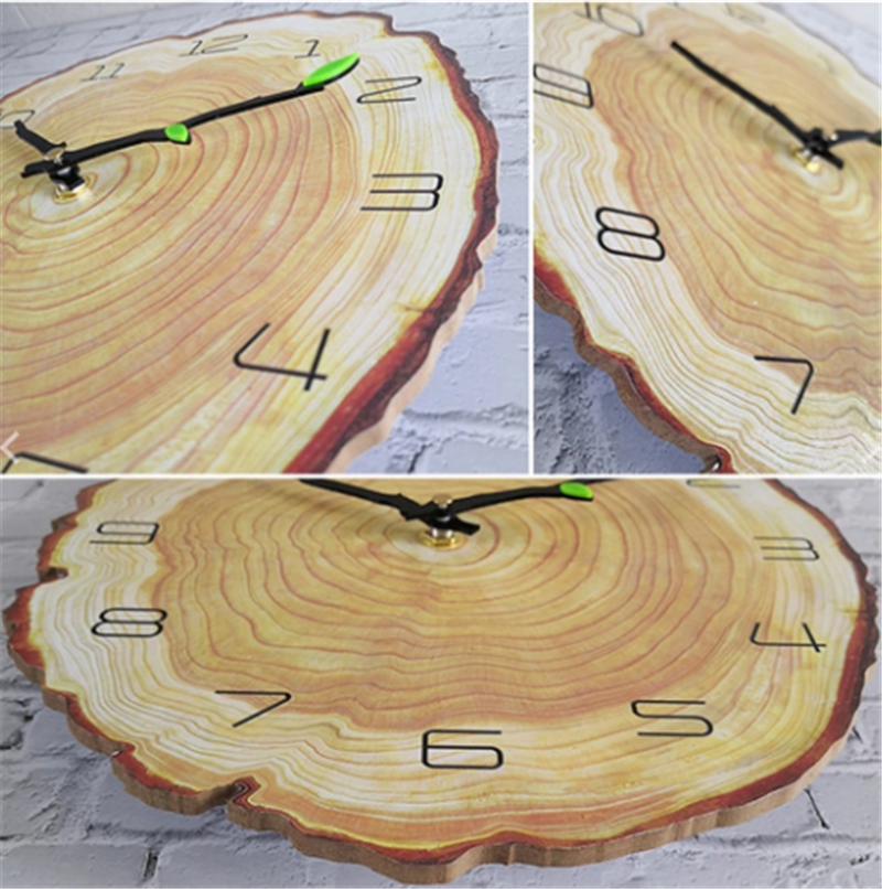 Wood Grain Annual Ring Board Leather Decoration Living Room Wall Clock