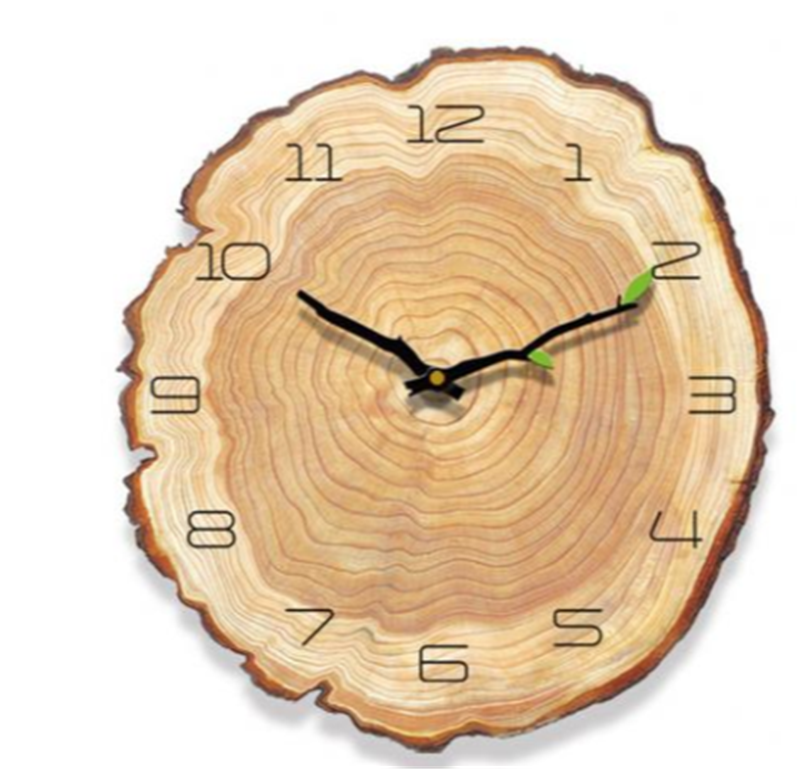 Wood Grain Annual Ring Board Leather Decoration Living Room Wall Clock