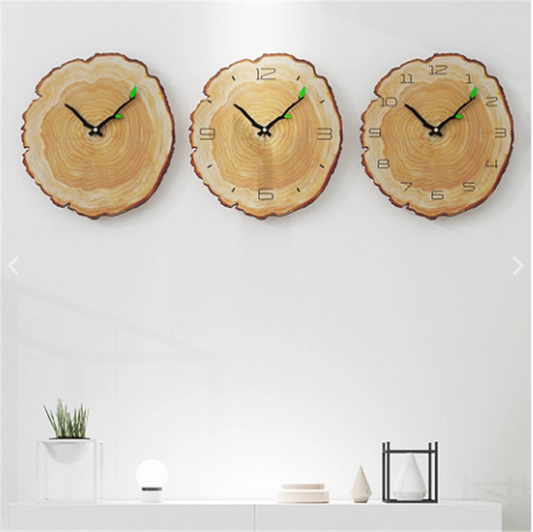 Wood Grain Annual Ring Board Leather Decoration Living Room Wall Clock