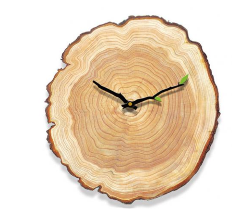 Wood Grain Annual Ring Board Leather Decoration Living Room Wall Clock