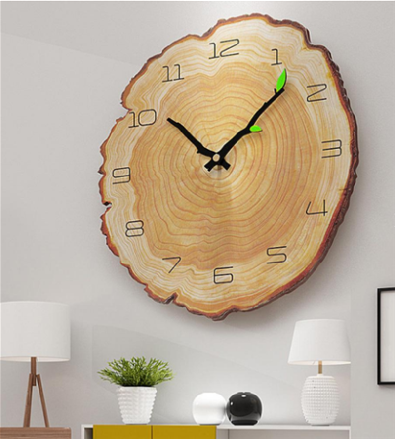 Wood Grain Annual Ring Board Leather Decoration Living Room Wall Clock