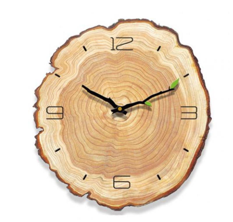 Wood Grain Annual Ring Board Leather Decoration Living Room Wall Clock