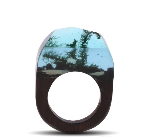 Natural scenery wooden ring marine series seaweed resin solid wood ring