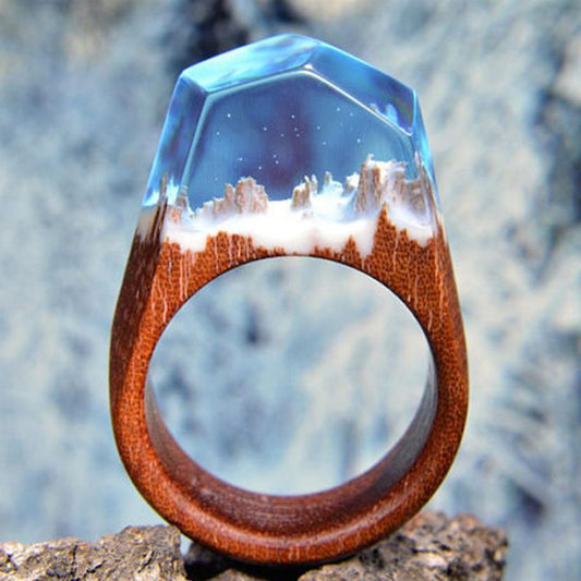 Resin wood ring mountain peak shape royal blue