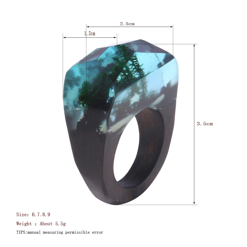 Natural scenery wooden ring marine series seaweed resin solid wood ring