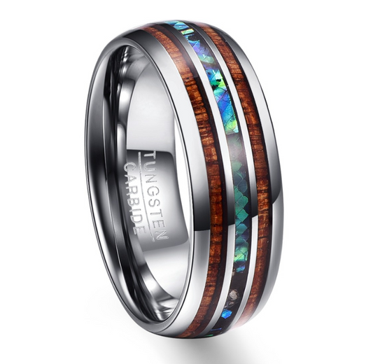 Acacia Wood Abalone Shell Tungsten Steel Ring